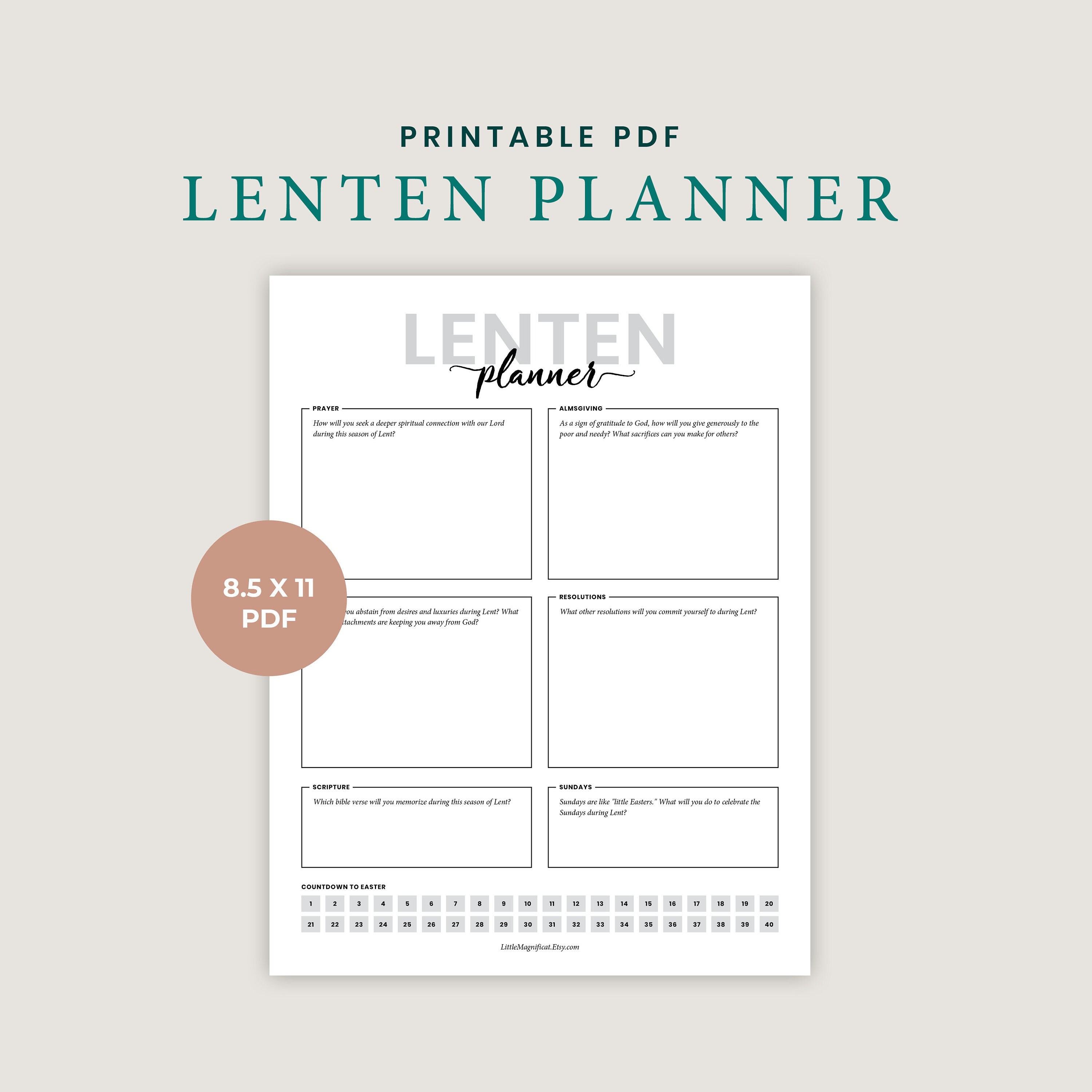 Lent Planner Printable Catholic Guide to Lent Journal Printable for Lent Digital Download Lenten Resolutions Page Prayer Fasting Almsgiving
