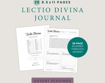May include: A Lectio Divina Journal with 25 pages, measuring 8.5 x 11 inches. The journal includes Advent readings and is designed for a journey through Advent. The cover features the title "Lectio Divina Journal".