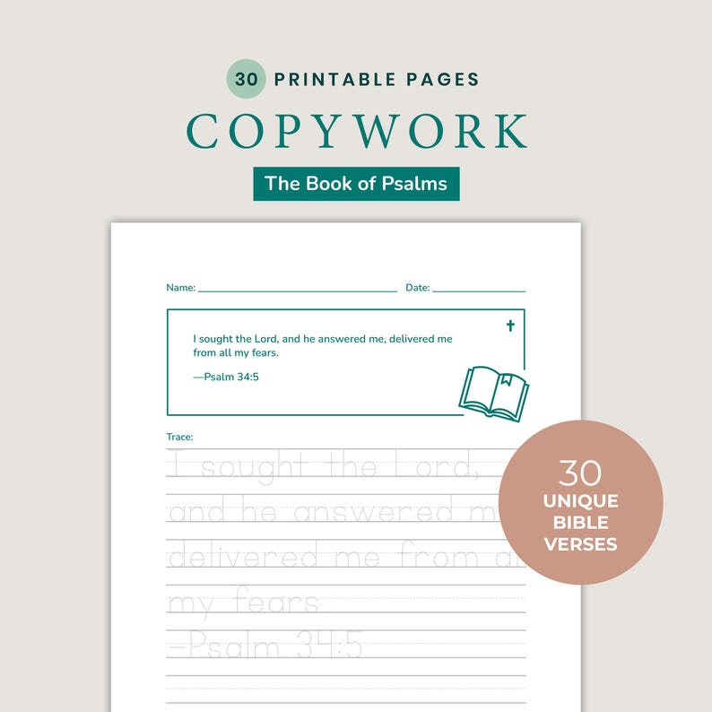 Catholic Scripture Handwriting Practice: Psalms Bible Verse Copywork ...