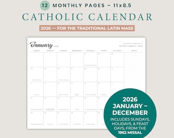 2026 Catholic Liturgical Calendar: Traditional Latin Mass (Digital Download)
