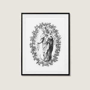 Our Lady of the Rosary Vintage Poster Aesthetic Blessed Mother Mary Catholic Rosary Wall Art Catholic Mary and Jesus Decor Digital Download