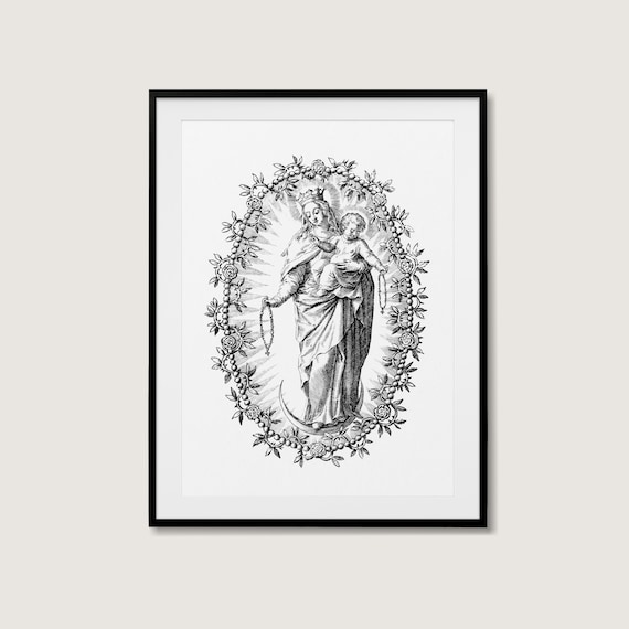 Our Lady of the Rosary Vintage Catholic Art Print (Digital Download)