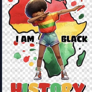Ich bin schwarze Geschichte, digitaler Download, PNG-Datei, Afroamerikaner, Junge, schwarzer Stolz, Afrika Karte, Aquarell Design