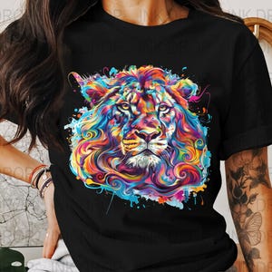 Colorful Lion Art, Digital Download, Lion Portrait PNG, Vibrant Animal Art, Modern Wall Decor, Rainbow Lion Design, Printable Art