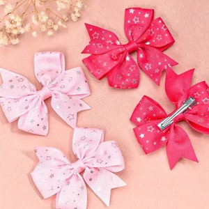 Fuchsia and pink star print bows for girls- 4 pcs
