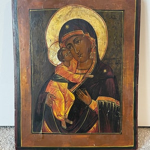 Antike orthodoxe Ikone der Jungfrau Maria mit Kind