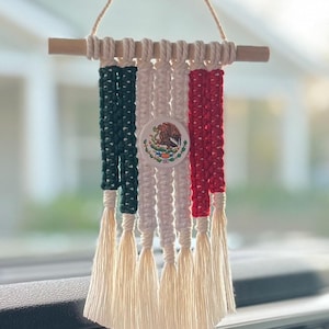 Mini Mexicaanse vlag macramé muur opknoping handgemaakte Mexico volkskunst kleine kunst decor Boho auto charme nieuw huis Latino decor reizen minnaar kunst aan de muur