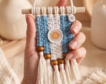 Argentijnse autohanger, micro macramé wanddecoratie, accessoire voor achteruitkijkspiegel, symbool van Spaans erfgoed, boho cultureel cadeau