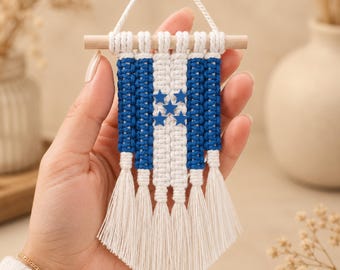 Honduras microvlag auto bedel macramé achteruitkijkspiegel accessoire Hispanic Heritage Pride Boho cultureel cadeau voor catrachos