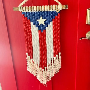 Puerto Rico Flag Macrame Wall Hanging Boricua Boho Decor