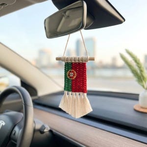 Portugal handgjord liten flagga makramé bilberlock boho backspegeldekor present till resenär