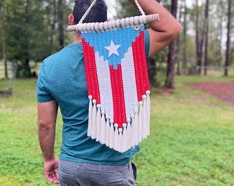 Puerto Rico groot macramé-vlagtapijt Azul Clarito Voordeur Hal Accent Kantoor- of woonkamerdecoratie