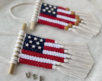VS 250 jaar autovlag accessoire mini macramé wandkleed klein boho wandtapijt decor Verenigde Staten van Amerika