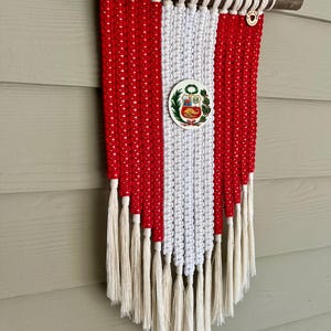 Peru Flagge Dekoration Wandteppich Wandbehang Handgemacht Makramee Flagge