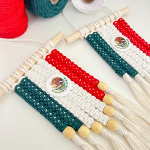 Mini Mexico Flag Car Charm: Macrame Mexican Pride Home Decor