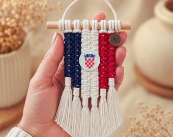Kroatië Vlag Auto Charm Micro Macrame Muur Opknoping Decor Achteruitkijkspiegel Accessoire Hispanic Heritage Pride Boho Cultureel Cadeau