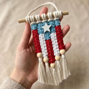 Puerto Rico Light Blue Mini Flag Car Mirror Hanging Accessory Handmade Boricua Gift Diaspora Latinx Friends Far from Home Wall Decor