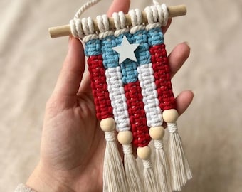 Puerto Rico Azul Clarito Mini Vlag Auto Spiegel Opknoping Accessoire Handgemaakte Boricua Cadeau Diaspora Latinx Vrienden Ver van Huis Muur Decor