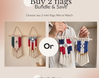 Handgemaakte minivlaggenbundel Kies 2 vlaggen aangepaste patriottische muurdecor macramé vlag hangend betekenisvol cadeau voor koppels en gezinnen