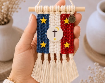 Pascua Yaqui vlag autohanger micro macramé wanddecoratie achteruitkijkspiegel accessoire boho cultureel cadeau