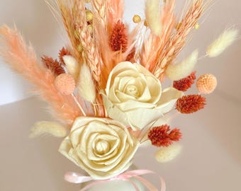 Handmade Dried Flower Arrangement, Preserved Roses in Vase, Pastel Floral Decor