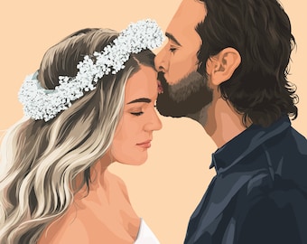 Custom Couple Portrait, Hand-Drawn Anniversary Gift (Digital File)