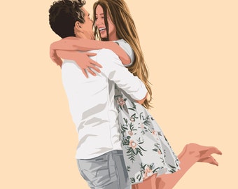 Custom Couple Portrait, Hand-Drawn Anniversary Gift (Digital PDF/JPEG)