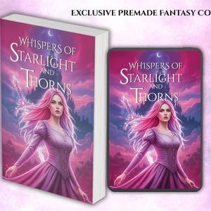 Premade Book Cover & Ebook - Whispers of Starlight and Thorns| Romantasy PinK |Premade book cover castle| Illustrated Book Cover| Romance
