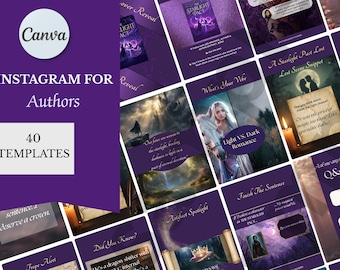 40 Author Instagram Templates for Book Marketing | Canva Social Media Posts & Stories | Book Promotion Kit for Writers