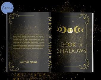 Witchy Grimoire Spell book Template: Fantasy Paranormal, Celestial Moon Phases, Canva, (PDF Download)