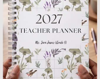 Spersonalizowany planer nauczyciela na rok 2027 | Książka z lekcjami „Botaniczny grzyb” w twardej oprawie | Tygodniowy i miesięczny planer akademicki
