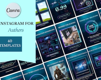40 Author Instagram Templates for Book Marketing | Canva Social Media Posts & Stories | Book Promotion Kit for Writers