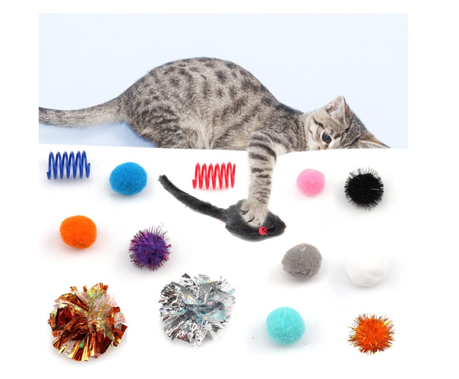 50 Pc Small 1/2-3/4 Metallic Tinsel Sparkly Multi Color Pom Poms Cat Pet  Toy Gift Pom Pom Decor Puff Ball DIY Kid Craft Mini Garland Supply 