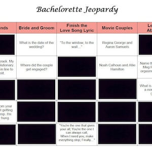 BACHELORETTE JEOPARDY, Bachelorette Party Game, Bachelorette Trivia Questions, Instant Digital Download