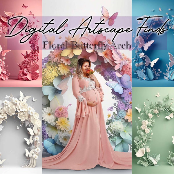 20 Floral Butterfly Arch Digital Backdrops, photoshop overlays, maternity backdrops, photography backdrop, photo editing