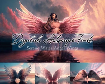 8 Serene Water Angel Wings Digital Backdrops, superpositions de photoshop, décors de maternité, toile de fond de photographie, retouche photo