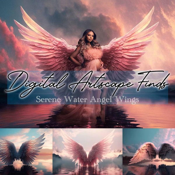 8 Serene Water Angel Wings Digital Backdrops, photoshop overlays, maternity backdrops, photography backdrop, photo editing