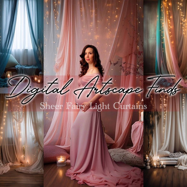 30 Sheer Fairy Light Curtains Digital Backdrops, maternity backdrops, photoshop overlays, background, photography backdrop, photo editing