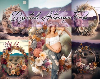 14 Boho Floral Ring Digital Backdrops, maternity backdrops, photoshop overlays, background, photography backdrop, photo editing