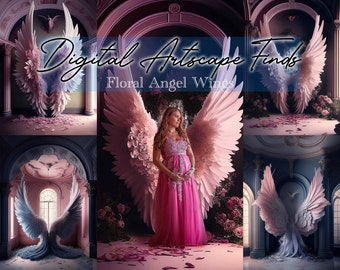 30 Floral Angel Wings Digitale achtergronden, photoshop overlays, zwangerschap achtergronden, fotografie achtergrond, fotobewerking, bruiloft foto achtergrond