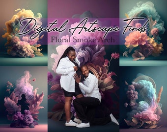 10 Floral Smoke Arch Digital Backdrops, photoshop overlays, maternity backdrops, photography backdrop, photo editing
