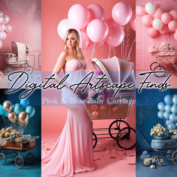 20 Pink & Blue Baby Carriage Digital Backdrops, Maternity Backdrop Overlays, Studio Backdrop Overlays, Fine Art Textures, Photoshop Overlays