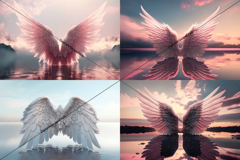 8 Serene Water Angel Wings Fondos digitales, superposiciones de photoshop, fondos de maternidad, fondo de fotografía, edición de fotos imagen 3