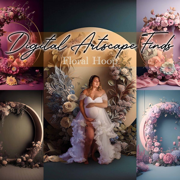 16 Floral Hoop Digital Backdrops, Maternity Backdrop Overlays, Studio Backdrop Overlays, Fine Art Textures, Photoshop Overlays