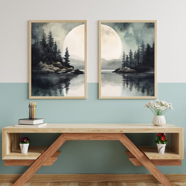 Full Moon Landscape Art Etsy