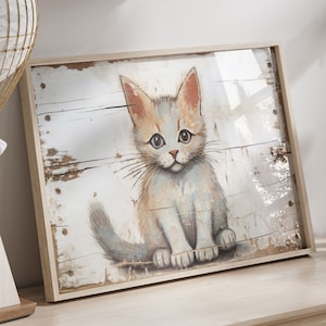 Cat Wall Art, Cat Nursery Print, Kitten Wall Decor, Farmhouse Wall Decor, Rustic Home Decor, Kitten Painting, PRINTABLE Vintage Animal Art