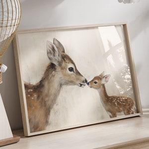 Stampa artistica di cervi, decorazioni con simpatici animali, mamma cerva e cucciolo di cervo, dipinto di cervi, decorazioni per cameretta con cervi, stampa di animali per cameretta, arte stampabile