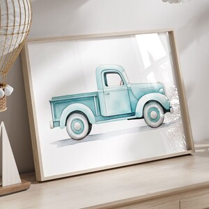 Vintage Pickup Truck Print, Car Nursery Decor, Vehicle & Transportation Nursery Art, Vintage Car Art Print,PRINTABLE Teal Kids Room Wall Art