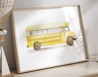 School Bus Print, Car Nursery Decor, Vehicle & Transportation Nursery Art, School Theme, Vintage Car Art Print, PRINTABLE Kids Room Wall Art