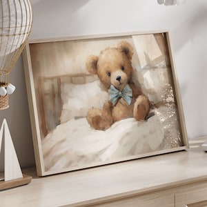 Decorazione per la cameretta dell'orso, stampa vintage dell'orso di peluche, dipinto dell'orso di peluche, decorazione rustica per la cameretta del bambino, decorazione neutra per la cameretta del bambino, arte murale STAMPABILE per la cameretta del bambino